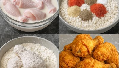 RECETA CASERA del pollo KFC (súper crujiente y con sabor secreto) Ingredientes: Para marinar el pollo 8 piezas de piernas de pollo (puedes usar muslos, alitas o lo que prefieras) 2 tazas de leche + 1 cucharada de sal
